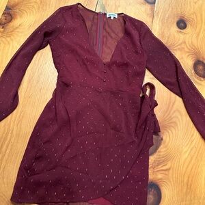 Elegant Burgundy Long Sleeve Mini Dress